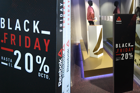 Decoración temporal de punto de venta Reebok para Black Friday Decoración temporal de punto de venta Reebok para Black Friday